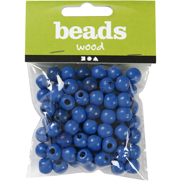 Holzperlen, D 12 mm, Lochgröße 3 mm, Blau, 22 g/ 1 Pck – Bild 2