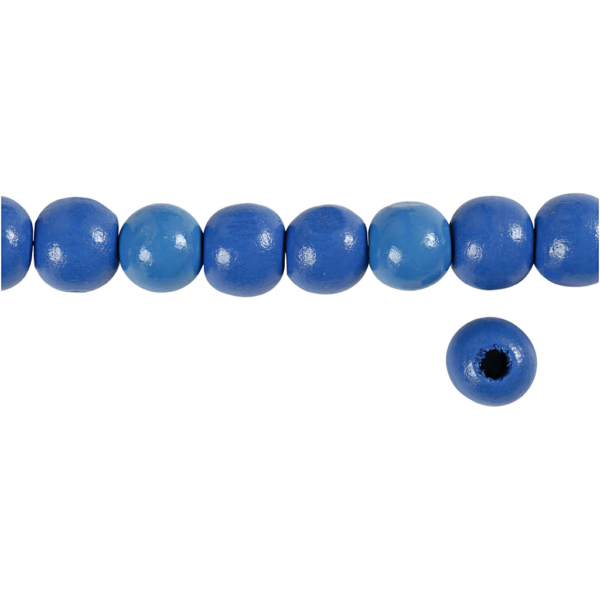 Holzperlen, D 12 mm, Lochgröße 3 mm, Blau, 22 g/ 1 Pck – Bild 4
