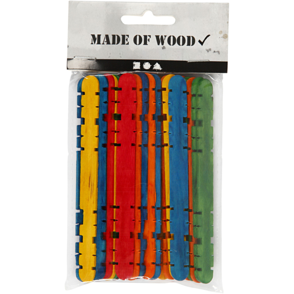 Holzbaustäbe mit Kerben, L 11,4 cm, B 10 mm, Sortierte Farben, 30 Stk/ 1 Pck – Bild 3