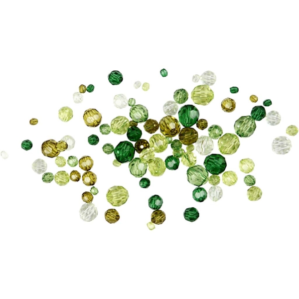Facettenperlen-Mix, Größe 4-12 mm, Lochgröße 1-2,5 mm, Grün mit Glitter, 45 g/ 1 Pck – Bild 2