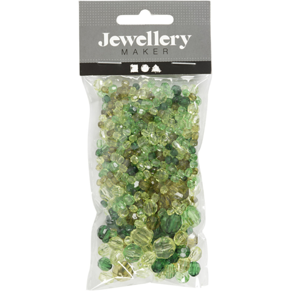 Facettenperlen-Mix, Größe 4-12 mm, Lochgröße 1-2,5 mm, Grün mit Glitter, 45 g/ 1 Pck – Bild 3