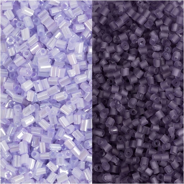 Rocaille Seed Beads 2-cut, D 1,7 mm, Größe 15/0 , Lochgröße 0,5 mm, Frosted Lila, Transparent Lila, 2x7 g/ 1 Pck – Bild 3