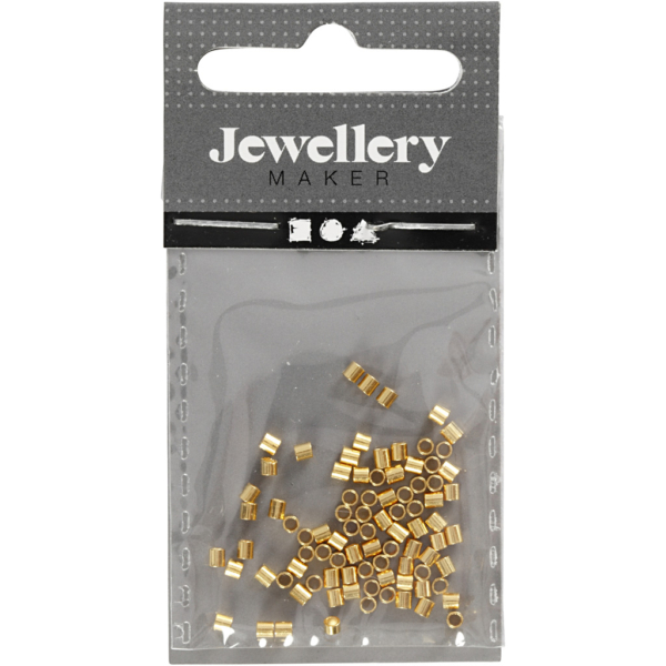 Quetschperle in Röhrenform, Größe 2x2 mm, Lochgröße 1,4 mm, Vergoldet, 80 Stk/ 1 Pck – Bild 4
