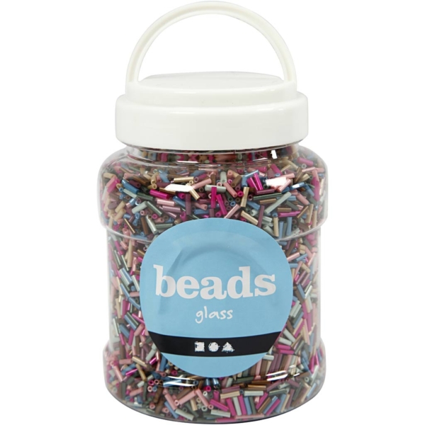 Bead Mix, L 6 mm, D 1,5-2 mm, Lochgröße 1 mm, Metallic-Farben, 520 g/ 1 Dose – Bild 2