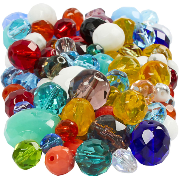 Glasschliffperlen - Mix, Größe 3-15 mm, Lochgröße 0,5-1,5 mm, Sortierte Farben, 400 g/ 1 Pck
