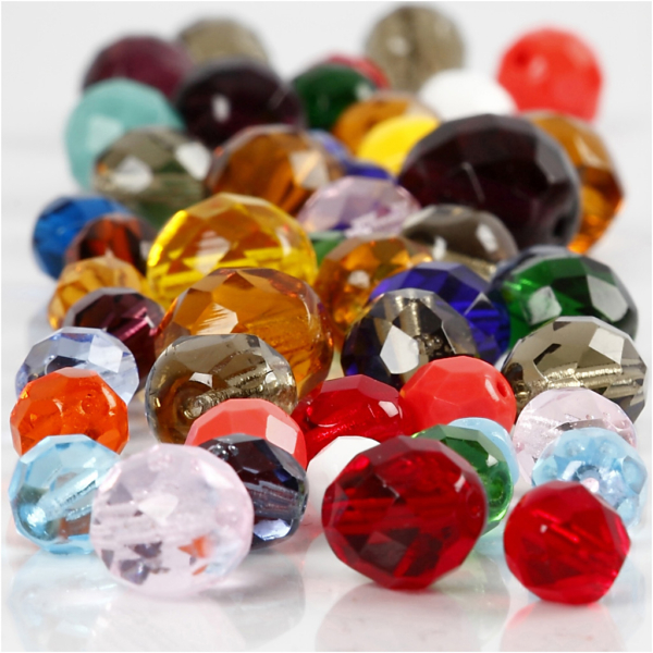 Glasschliffperlen - Mix, Größe 3-15 mm, Lochgröße 0,5-1,5 mm, Sortierte Farben, 400 g/ 1 Pck – Bild 2