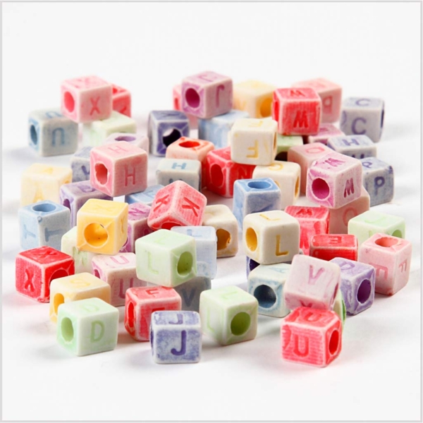 Perlen mit Buchstaben, Größe 6x6 mm, Lochgröße 3 mm, 700 ml/ 1 Dose, 500 g – Bild 3