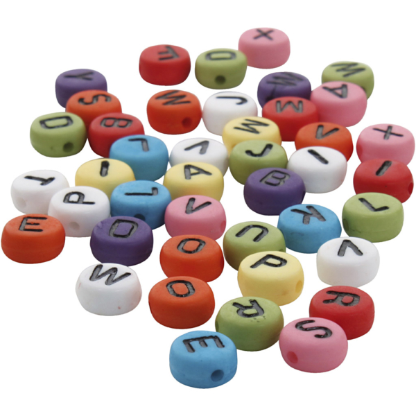 Runde Buchstabenperlen, D 7 mm, Lochgröße 1-2 mm, Sortierte Farben, 25 g/ 1 Pck