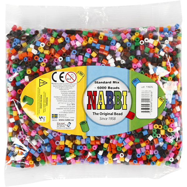 Bügelperlen, Größe 5x5 mm, Lochgröße 2,5 mm, medium, Standard-Farben, 6000 sort./ 1 Pck – Bild 2