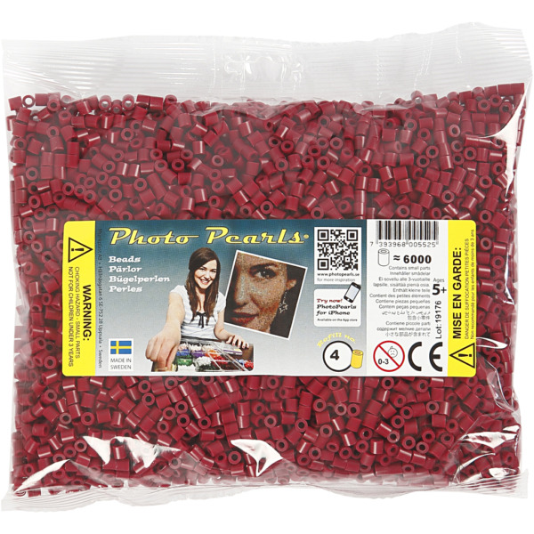 Fotoperlen, Größe 5x5 mm, Lochgröße 2,5 mm, medium, Weinrot (4), 6000 Stk/ 1 Pck – Bild 2