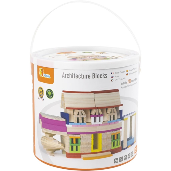 VIGA Holzbauklötze, Größe 10 cm, Sortierte Farben, 250 Teile/ 1 Pck – Bild 2