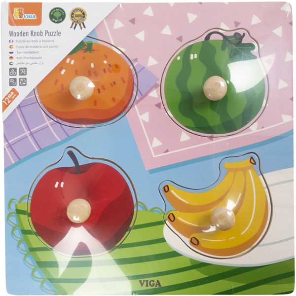 VIGA Puzzle mit Greifknöpfen, Früchte, Größe 22x22 cm, 1 Stk, 4 Stücke – Bild 2
