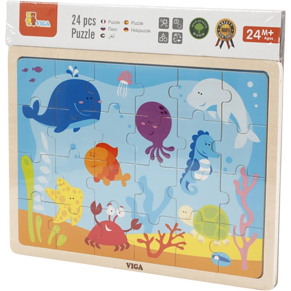 VIGA Holzpuzzle, Meerestiere, Größe 30x22,5 cm, 1 Stk, 24 Stücke – Bild 2