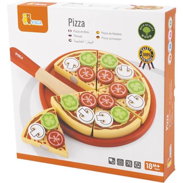 VIGA Spielholzpizza, Größe 23x3,5 cm, 1 Stk – Bild 2