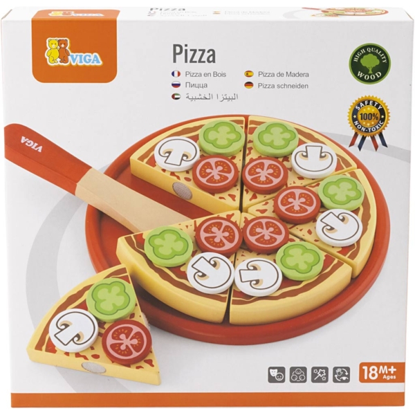 VIGA Spielholzpizza, Größe 23x3,5 cm, 1 Stk – Bild 3