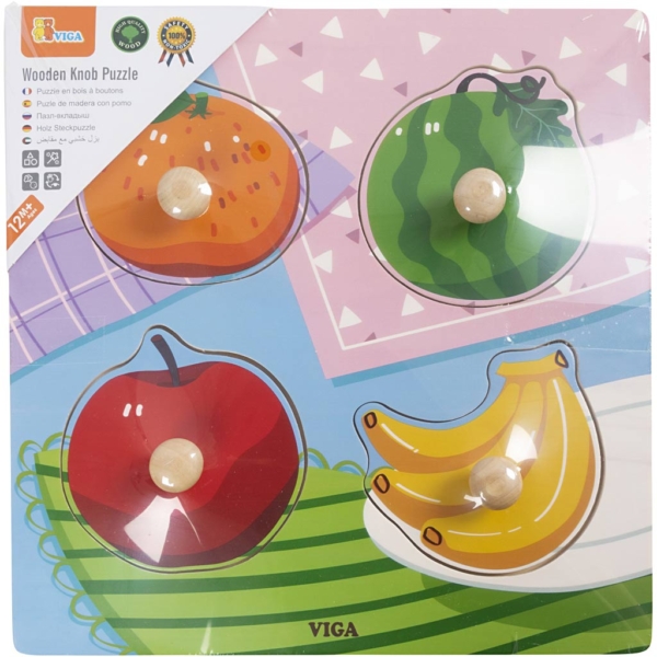 VIGA Laubsäge-Puzzle aus Holz mit Griff, Obst und Bauernhoftiere, Größe 22x22 cm, 2 Teile/ 1 Set, 2x4 Stücke – Bild 2