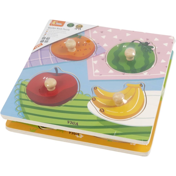 VIGA Laubsäge-Puzzle aus Holz mit Griff, Obst und Bauernhoftiere, Größe 22x22 cm, 2 Teile/ 1 Set, 2x4 Stücke – Bild 3