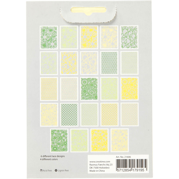 Block aus Karton mit Spitzen-Muster, A6, 104x146 mm, 200 g, Grün, Hellgrün, Gelb, Hellgelb, 24 Stk/ 1 Pck – Bild 10