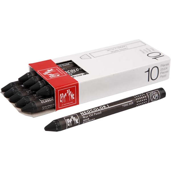 Neocolor I - Ölkreide, L 10 cm, Dicke 8 mm, Black (009), 10 Stk/ 1 Pck