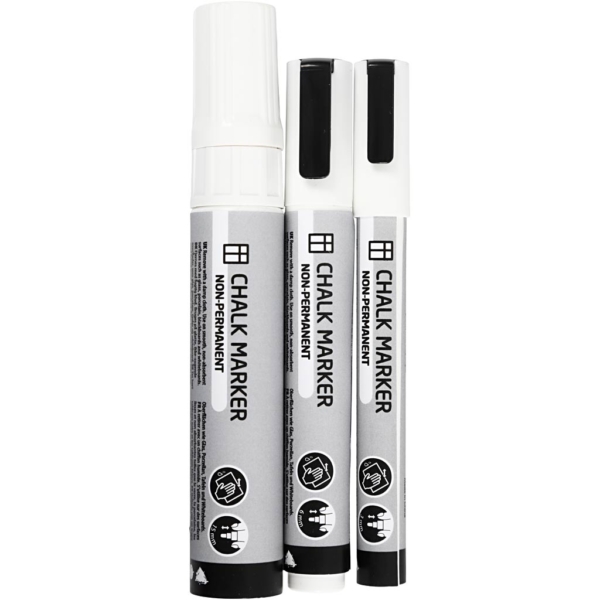 Kreide-Marker, Strichstärke 3+6+15 mm, Weiß, 3 Stk/ 1 Pck – Bild 2