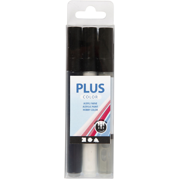 Plus Color Marker, L 14,5 cm, Strichstärke 1-2 mm, Schwarz, Naturweiß, Regengrau, 3 Stk/ 1 Pck, 5,5 ml – Bild 2