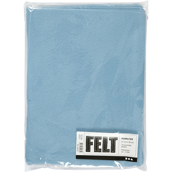 Bastelfilz, A4, 210x297 mm, Dicke 1,5-2 mm, Hellblau, 10 Bl./ 1 Pck – Bild 2