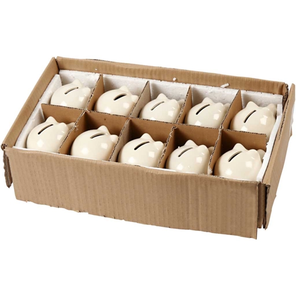 Sparschwein, H 8 cm, B 8,5 cm, Naturweiß, 10 Stk/ 1 Box – Bild 2