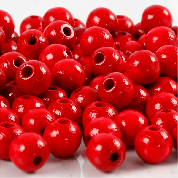 Holzperlen, D 8 mm, Lochgröße 2 mm, Rot, 15 g/ 1 Pck, 80 Stck.