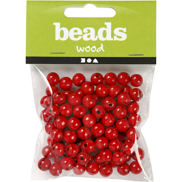 Holzperlen, D 8 mm, Lochgröße 2 mm, Rot, 15 g/ 1 Pck, 80 Stck. – Bild 2