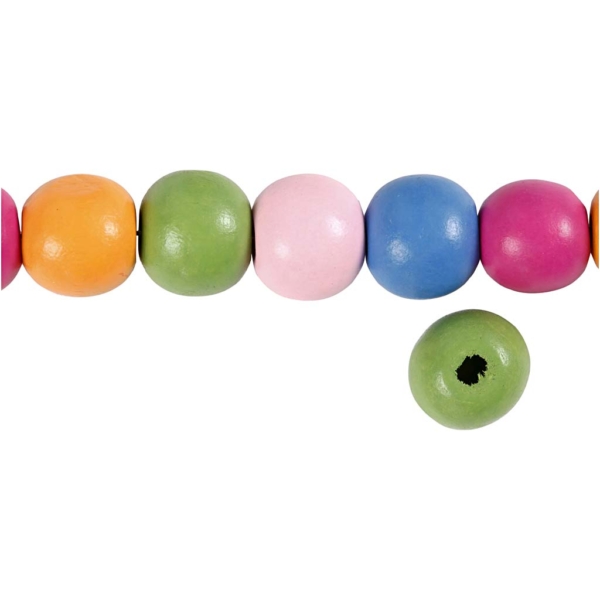 Holzperlen, D 12 mm, Lochgröße 2,5-3 mm, Sortierte Farben, 22 g/ 1 Pck – Bild 3