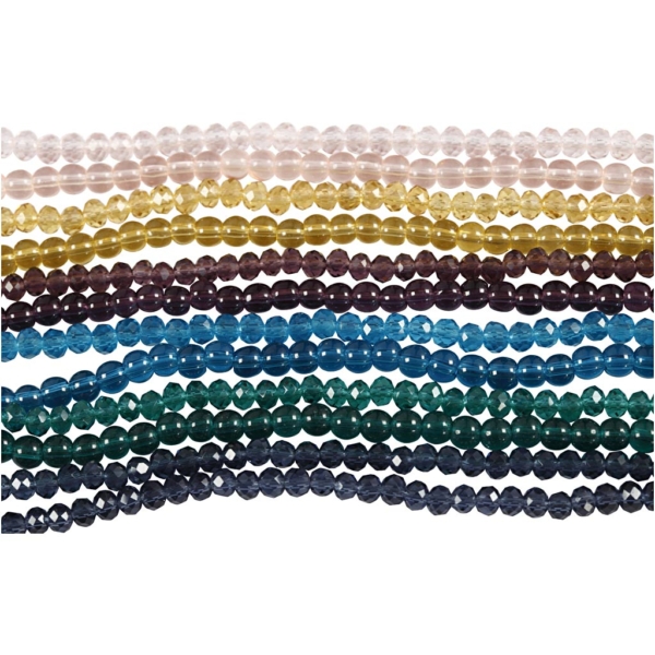 Glas- und Facettperlen - Sortiment, D 4 mm, Lochgröße 1 mm, 12x45 Stk/ 1 Pck – Bild 2