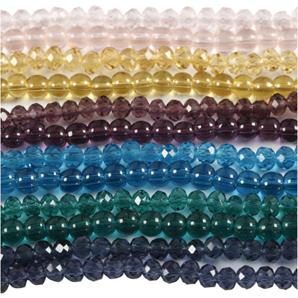 Glas- und Facettperlen - Sortiment, D 4 mm, Lochgröße 1 mm, 12x45 Stk/ 1 Pck – Bild 3
