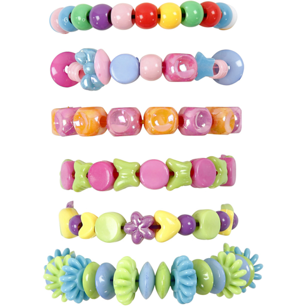 Kunststoffperlen und Elastisches Schmuckband, Größe 6-20 mm, Lochgröße 1,5-6 mm, 1 Pck – Bild 2