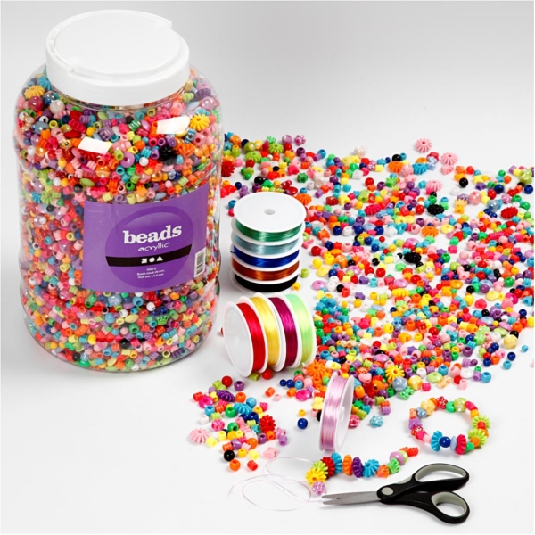 Kunststoffperlen und Elastisches Schmuckband, Größe 6-20 mm, Lochgröße 1,5-6 mm, 1 Pck – Bild 3