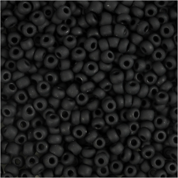 Rocailleperlen, D 3 mm, Größe 8/0 , Lochgröße 0,6-1,0 mm, Schwarz mattiert, 25 g/ 1 Pck