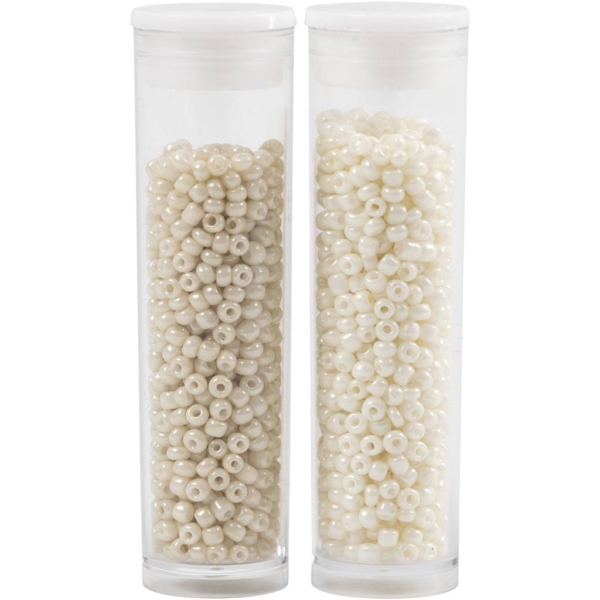Rocailleperlen, D 1,7 mm, Größe 15/0 , Lochgröße 0,5-0,8 mm, Beige, Perlmutt, 2x7 g/ 1 Pck
