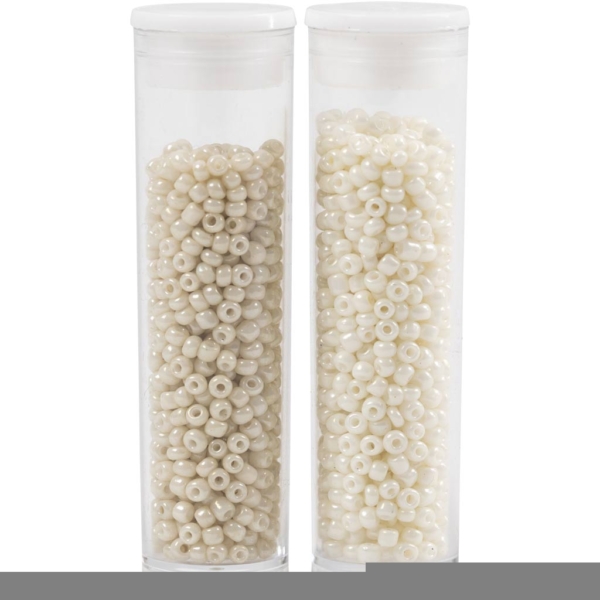 Rocailleperlen, D 1,7 mm, Größe 15/0 , Lochgröße 0,5-0,8 mm, Beige, Perlmutt, 2x7 g/ 1 Pck – Bild 2