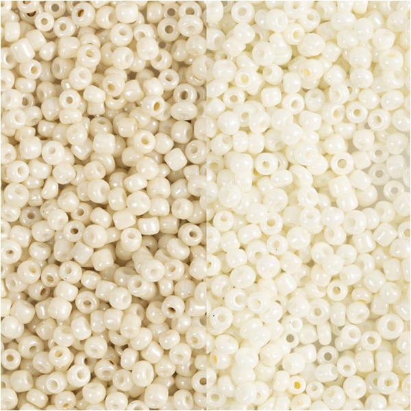 Rocailleperlen, D 1,7 mm, Größe 15/0 , Lochgröße 0,5-0,8 mm, Beige, Perlmutt, 2x7 g/ 1 Pck – Bild 3
