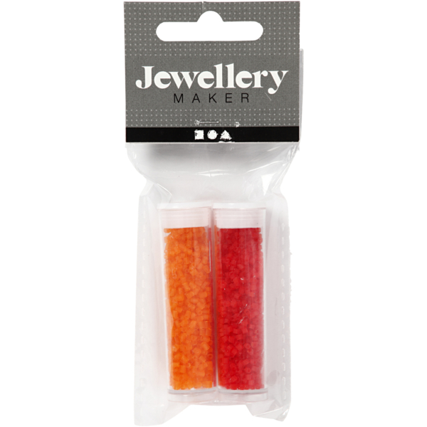 Rocaille Seed Beads 2-cut, D 1,7 mm, Größe 15/0 , Lochgröße 0,5 mm, Transparent Orange, Transparent Rot, 2x7 g/ 1 Pck – Bild 2
