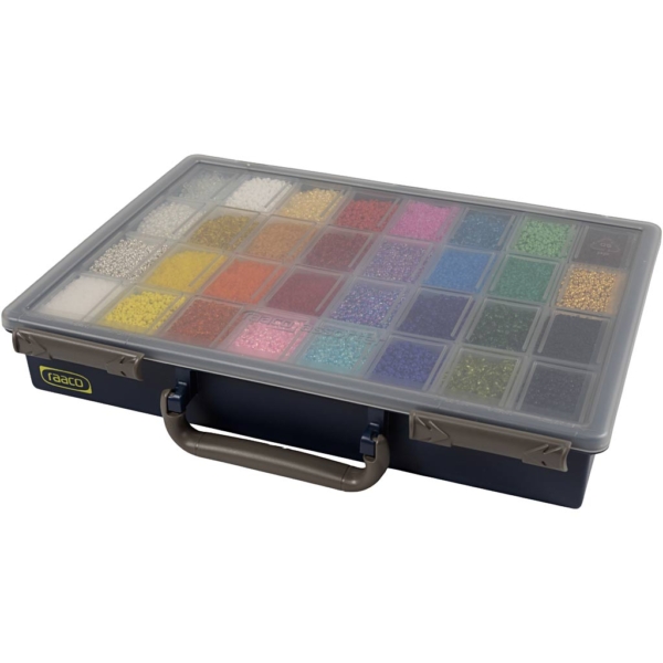 Rocailleperlen, D 1,7+3+4 mm, Größe 6/0+8/0+12/0 , Lochgröße 0,5-1,2 mm, Farbe kann variieren , 32x100 g/ 1 Pck – Bild 3