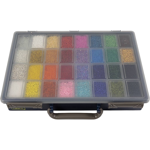Rocailleperlen, D 1,7+3+4 mm, Größe 6/0+8/0+12/0 , Lochgröße 0,5-1,2 mm, Farbe kann variieren , 32x100 g/ 1 Pck – Bild 4
