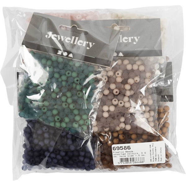 Kunststoffperlen - Sortiment, D 6 mm, Lochgröße 1,5 mm, Inhalt kann variieren , Sortierte Farben, 8x40 g/ 1 Pck – Bild 2