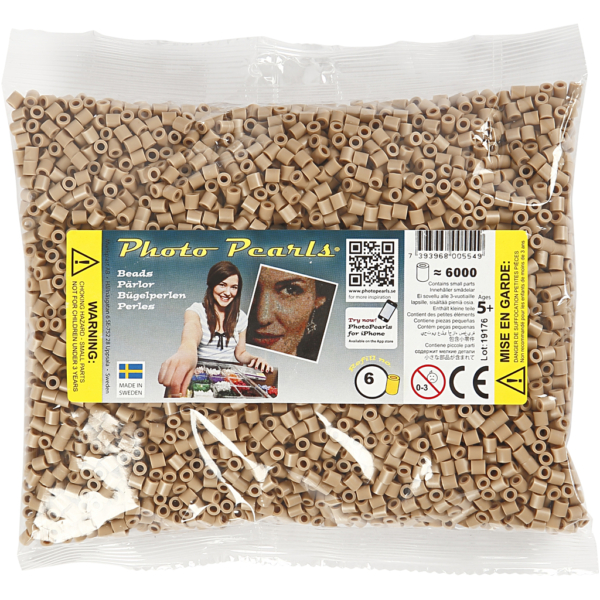 Fotoperlen, Größe 5x5 mm, Lochgröße 2,5 mm, medium, Beige (6), 6000 Stk/ 1 Pck – Bild 2