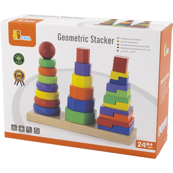 VIGA Geometrischer Stapelturm, Größe 28x21x9 cm, 1 Set – Bild 2
