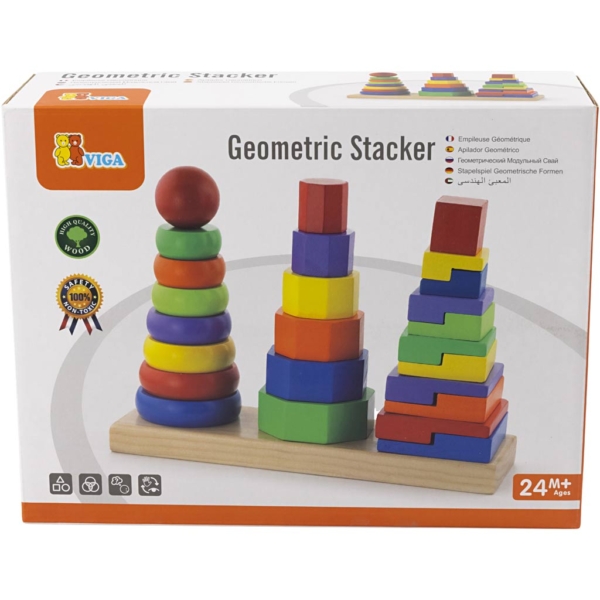 VIGA Geometrischer Stapelturm, Größe 28x21x9 cm, 1 Set – Bild 3