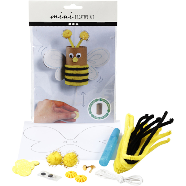 Mini Kreativ Set, Hüpfbiene aus einer Papprolle, 1 Pck
