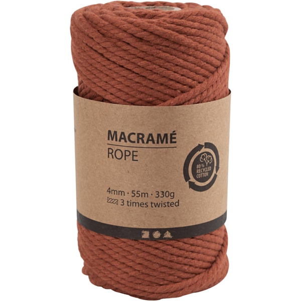 Macramé-Kordel, L 55 m, D 4 mm, Orange gebrannt, 330 g/ 1 Rolle – Bild 2