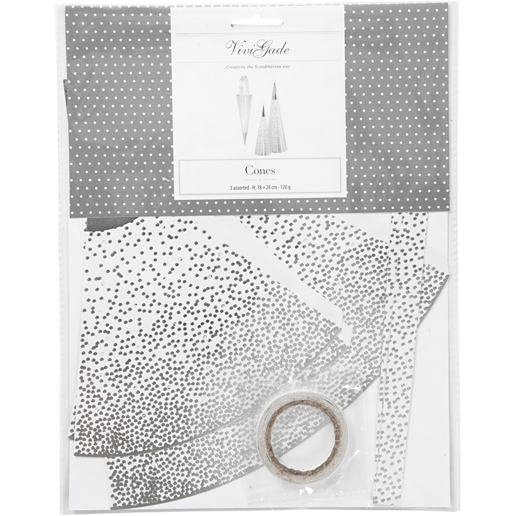 Spitztüten, H 18+28 cm, 120 g, Silber, Weiß, 3 Stk/ 1 Pck – Bild 2