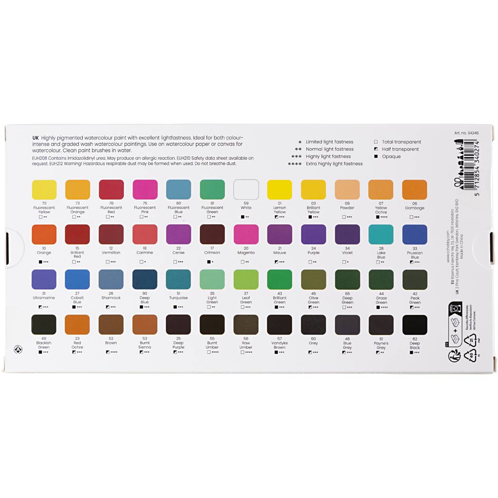 Art Aquarellfarben, Halbwannen, Größe 10x15x20 mm, Standard-Farben, 48 Farbe/ 1 Pck – Bild 3