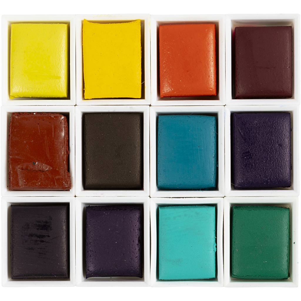 Art Aquarellfarben, Halbwannen, Blumen und Landschaften, Größe 10x15x20 mm, Sortierte Farben, 12 Farbe/ 1 Stk – Bild 5